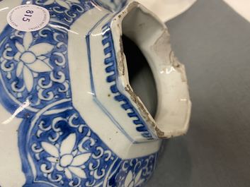 A Chinese blue and white octagonal vase, Transitional period